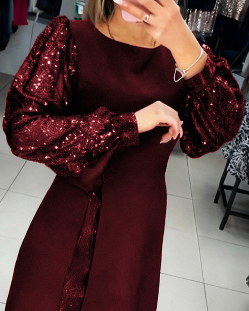 Liliana - Elegant Dress with Puff Sleeves and Patchwork Details