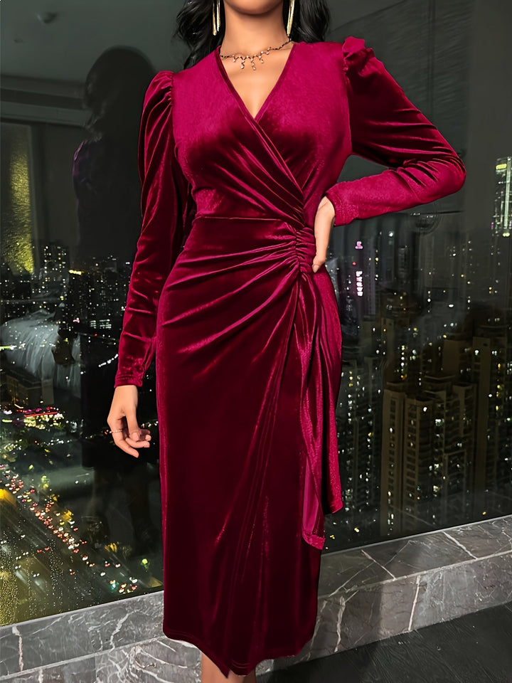 Emilia - Midi Velvet Dress with Ruching