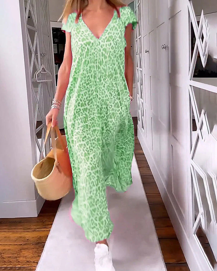 Rosma - Printed Maxi Dress with V-neck and Short Sleeves