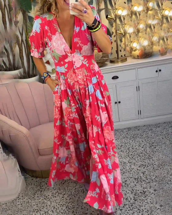 Isabeau - Comfortable Maxi Dress with V-Neck and Pockets