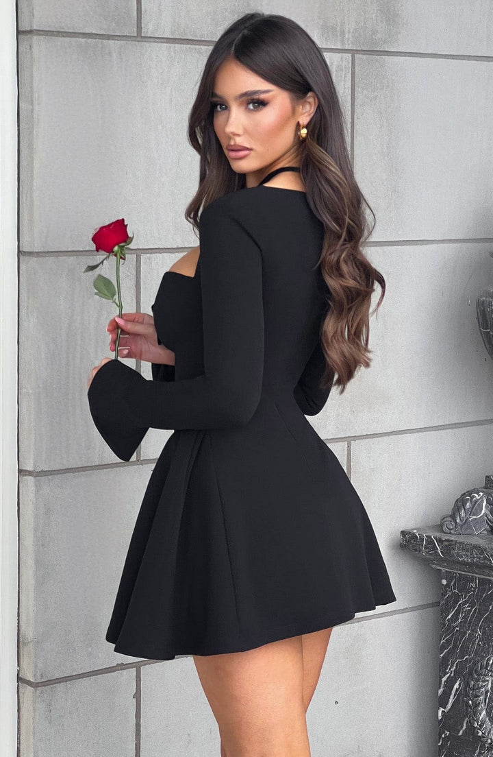 Reylin™ | A-line pleated long-sleeved mini dress