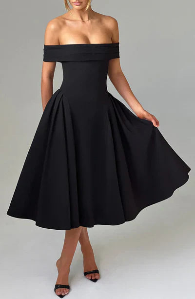 Tahlia™ | Off-shoulder pleated midi dress