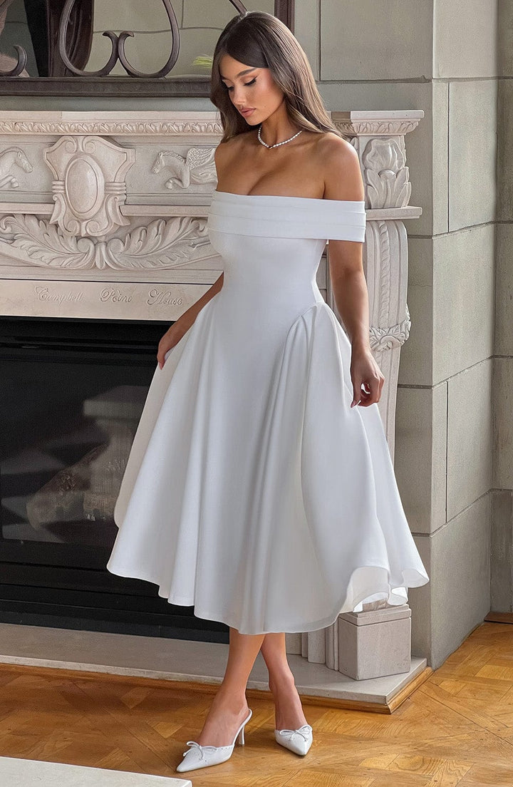 Tahlia™ | Off-shoulder pleated midi dress