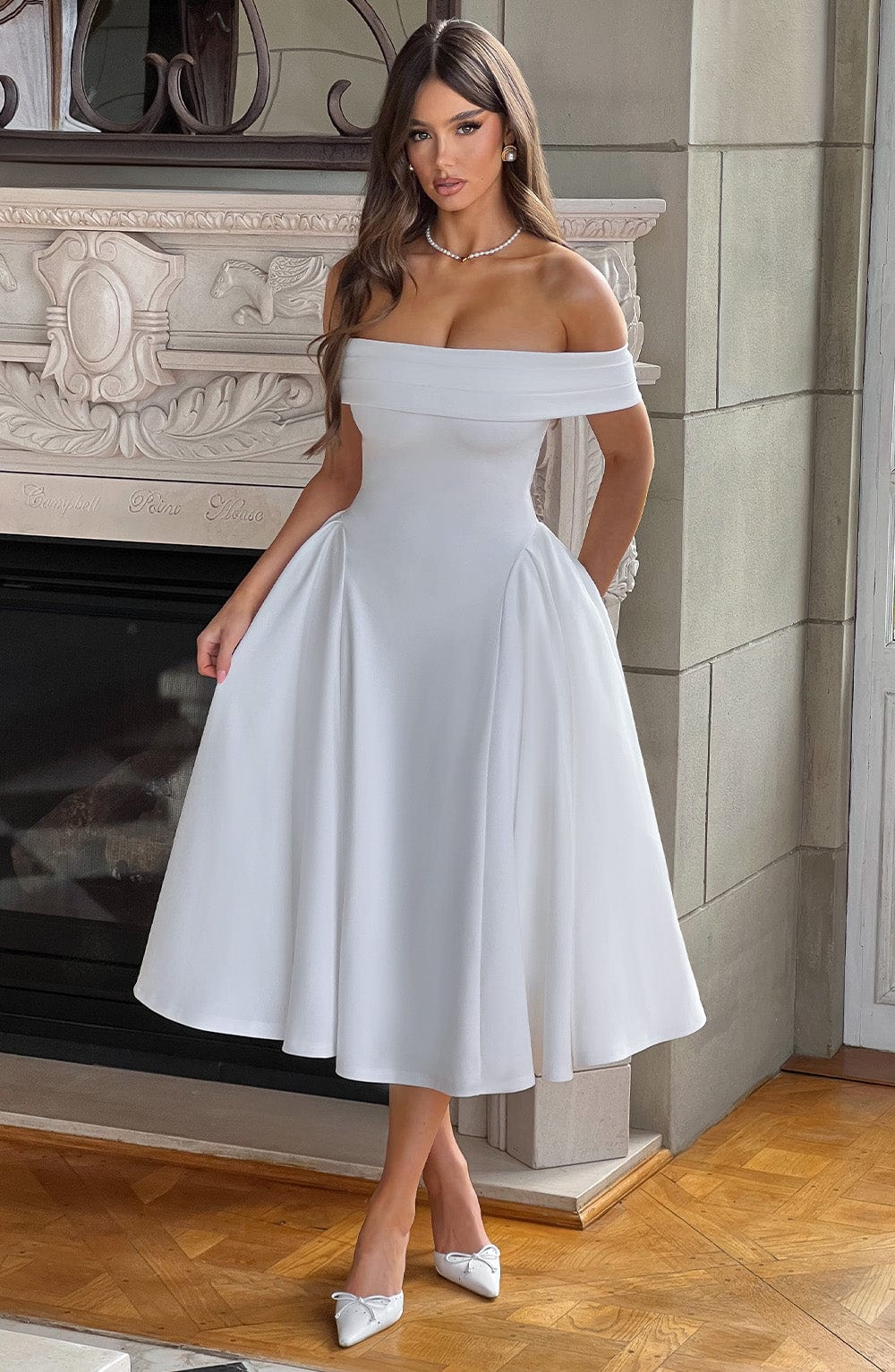 Tahlia™ | Off-shoulder pleated midi dress