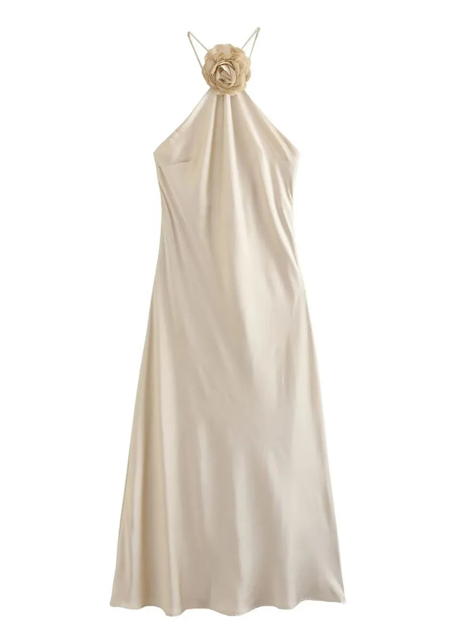 Faelith ™ | Backless satin halter neck maxi dress