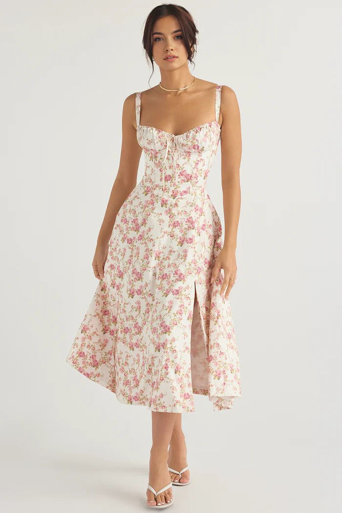 AURORA - LACE-UP CORSET MIDI DRESS