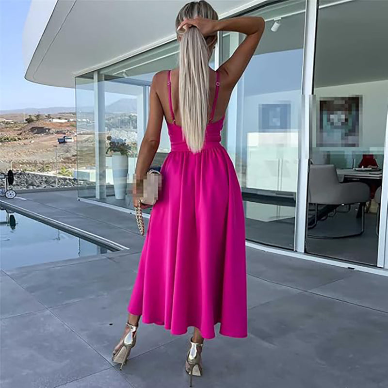 Célestine - Spaghetti Strap Midi Dress with High Slit