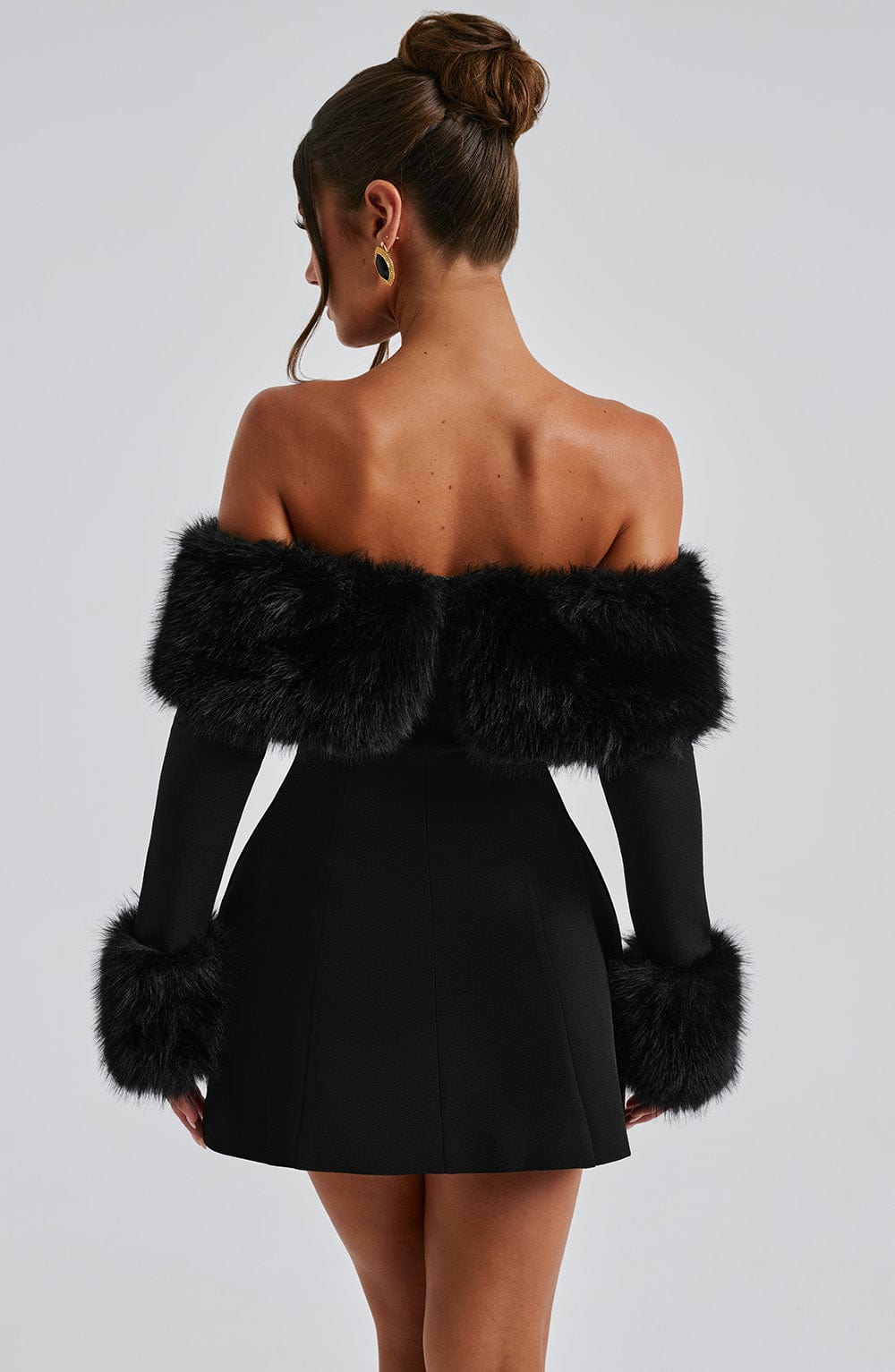 Venyra™ | Off-the-shoulder mini dress with fur sleeves